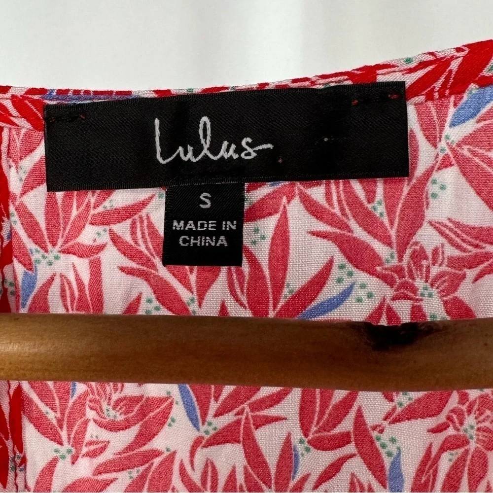 Lulus Dondi Print Tie-Front Short Sleeve Romper in Red and White Size Small - Picture 7 of 13